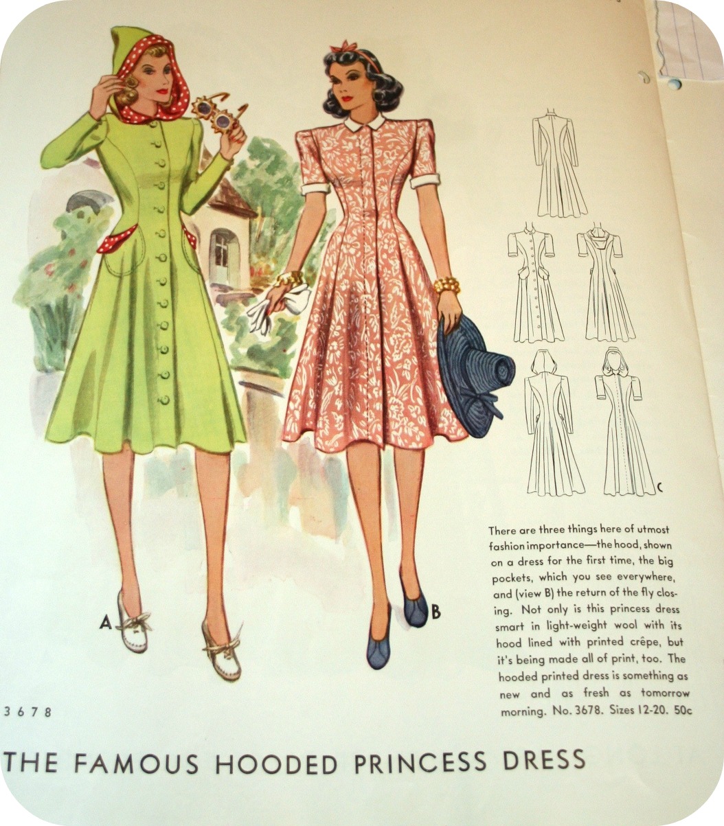 McCall 3678 The Famous Hooded Princess Dress Ms1940McCall